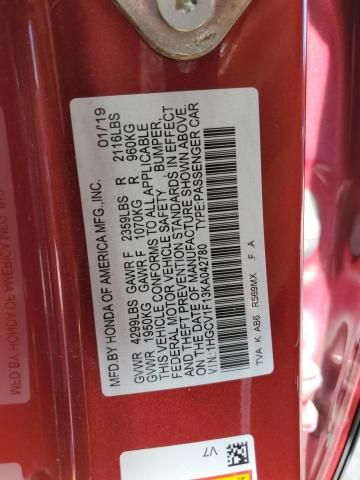 1HGCV1F13KA042780 - 2019 HONDA ACCORD LX BURGUNDY photo 13