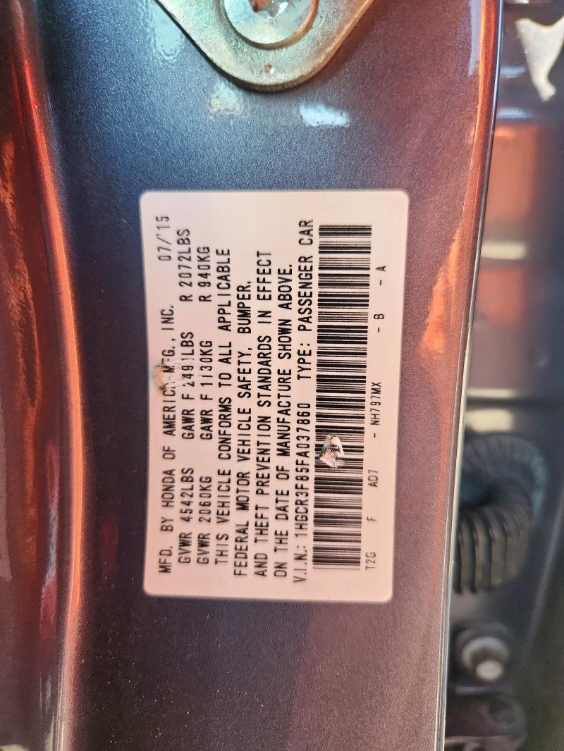 1HGCR3F85FA037860 - 2015 HONDA ACCORD EXL GRAY photo 13
