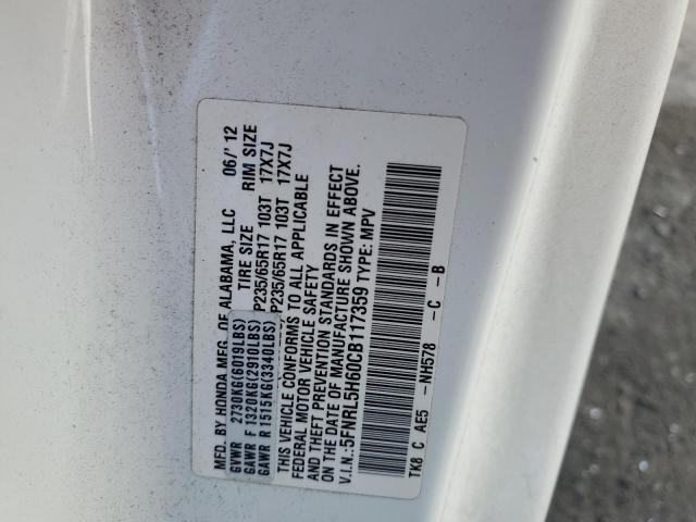 5FNRL5H60CB117359 - 2012 HONDA ODYSSEY EXL WHITE photo 14