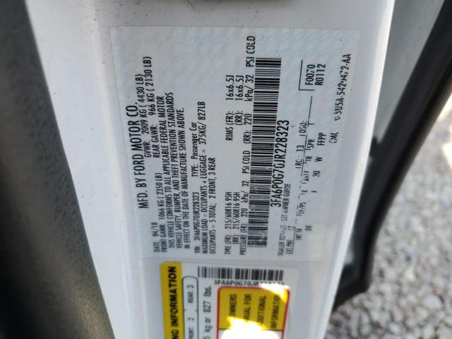 3FA6P0G70JR228323 - 2018 FORD FUSION S 白色 照片 12