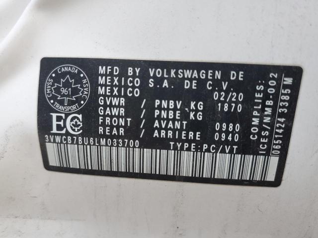3VWCB7BU6LM033700 - 2020 VOLKSWAGEN JETTA S WHITE photo 13