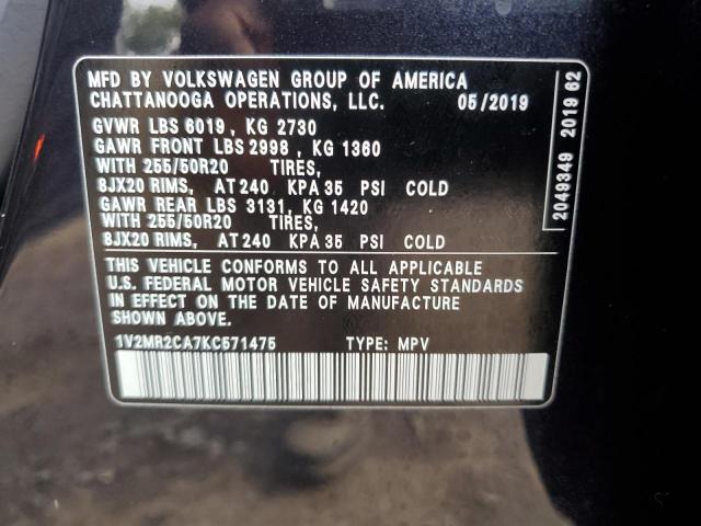 1V2MR2CA7KC571475 - 2019 VOLKSWAGEN ATLAS SEL BLACK photo 13