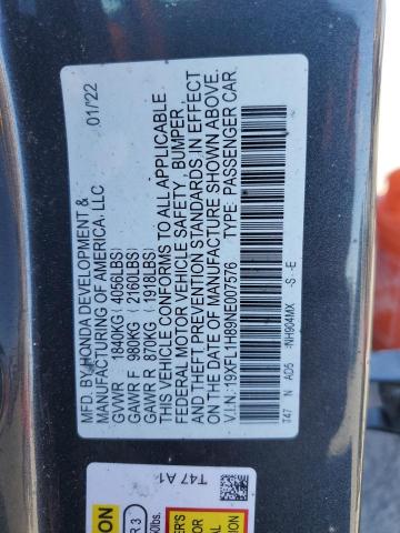 19XFL1H89NE007576 - 2022 HONDA CIVIC SPORT TOURING CHARCOAL photo 12