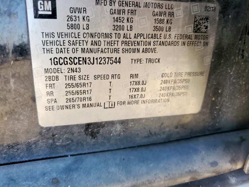 1GCGSCEN3J1237544 - 2018 CHEVROLET COLORADO LT BLACK photo 12