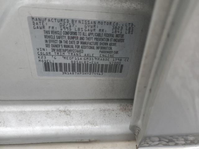 3N1AB7AP5HY274463 - 2017 NISSAN SENTRA S SILVER photo 12