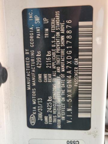 5XXGN4A7XDG178876 - 2013 KIA OPTIMA EX WHITE photo 12