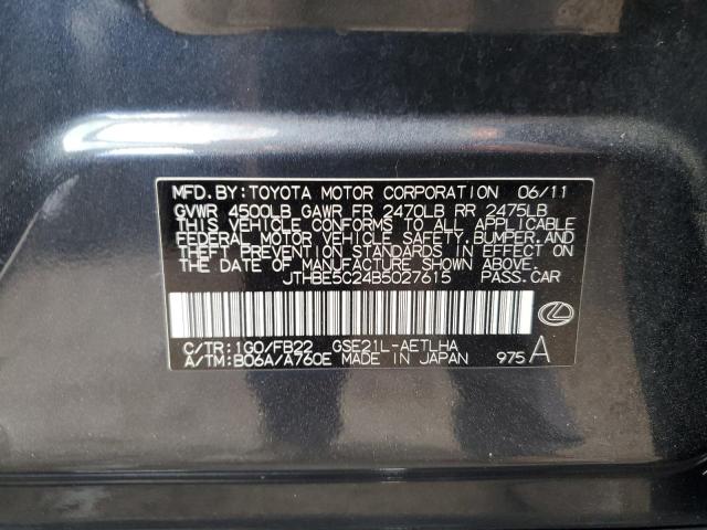 JTHBE5C24B5027615 - 2011 LEXUS IS 350 GRAY photo 12