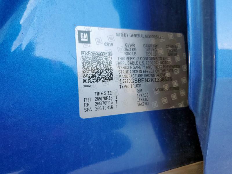 1GCGSBEN2K1238535 - 2019 CHEVROLET COLORADO Көк фото 12