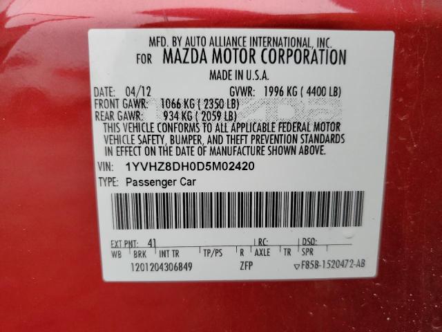 1YVHZ8DH0D5M02420 - 2013 MAZDA 6 TOURING RED photo 12