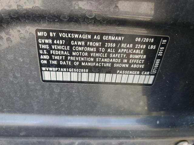 WVWBP7AN1GE502858 - 2016 VOLKSWAGEN CC BASE GRAY photo 12