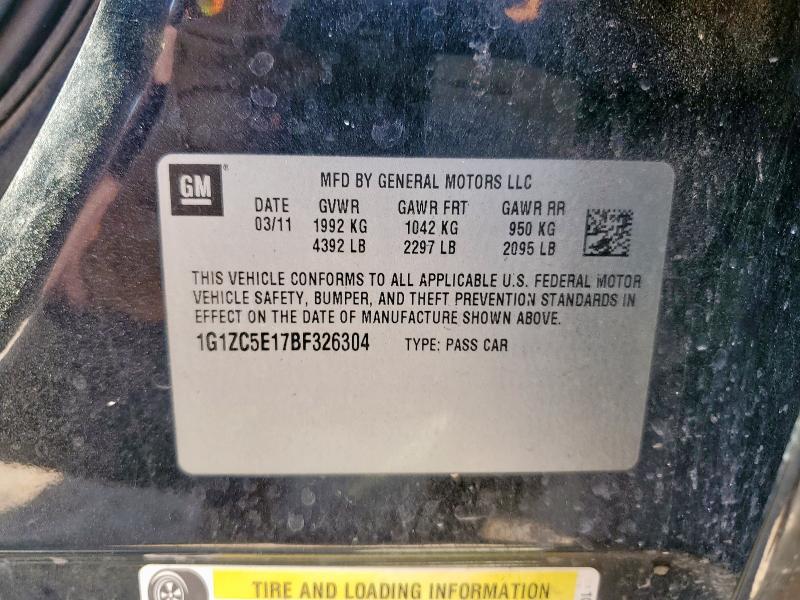 1G1ZC5E17BF326304 - 2011 CHEVROLET MALIBU 1LT BLACK photo 13