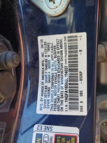 1HGFA165X8L104037 - 2008 HONDA CIVIC LX BLUE photo 12
