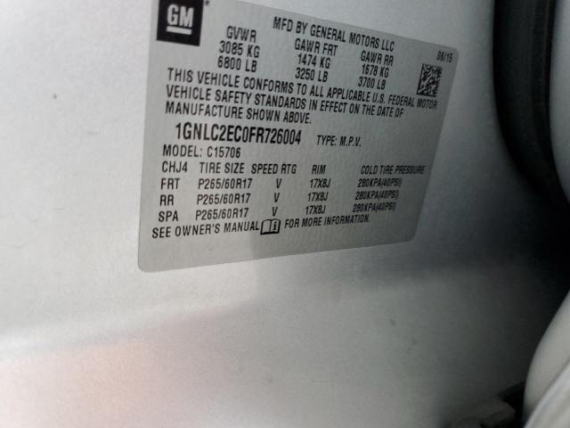 1GNLC2EC0FR726004 - 2015 CHEVROLET TAHOE POLICE SILVER photo 14