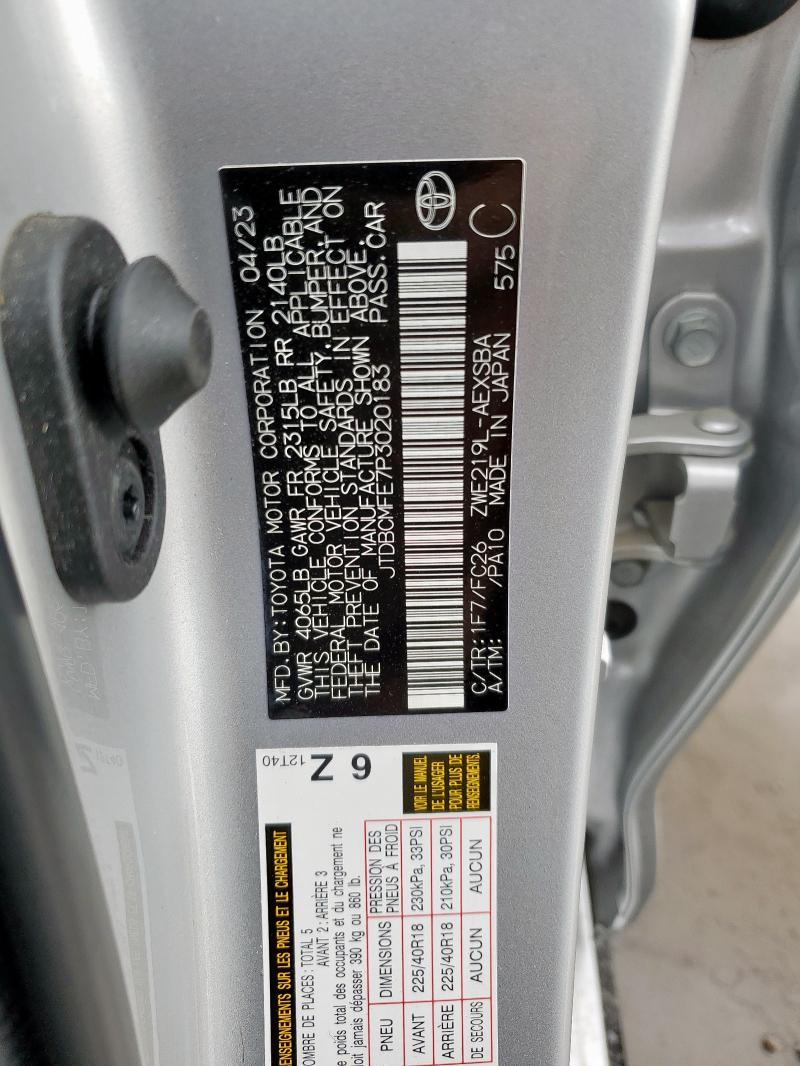 JTDBCMFE7P3020183 - 2023 TOYOTA COROLLA LE SILVER photo 12