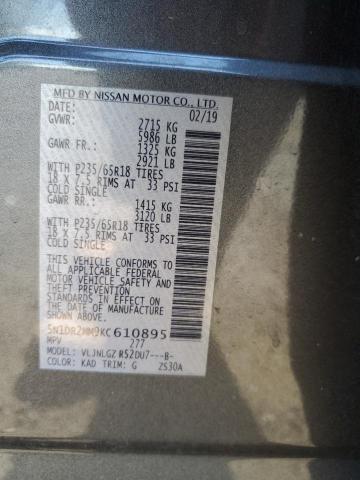 5N1DR2MM9KC610895 - 2019 NISSAN PATHFINDER S Сұр фото 13