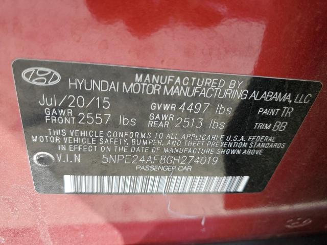 5NPE24AF8GH274019 - 2016 HYUNDAI SONATA SE ბურგუნდია ფოტო 13