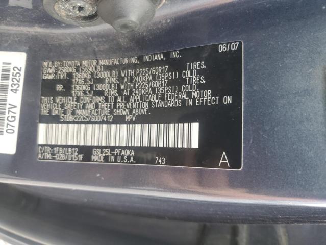 5TDBK22C57S007412 - 2007 TOYOTA SIENNA XLE 蓝色 照片 13