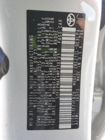 5YFEPMAE4MP210731 - 2021 TOYOTA COROLLA LE ვერცხლისფერი ფოტო 12