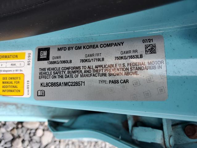 KL8CB6SA1MC228571 - 2021 CHEVROLET SPARK LS TURQUOISE photo 14