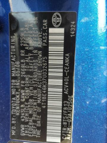 4T1BE46K37U032675 - 2007 TOYOTA CAMRY CE BLUE photo 12