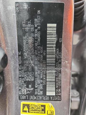 5TDJKRFH4GS285101 - 2016 TOYOTA HIGHLANDER XLE 灰色 照片 14