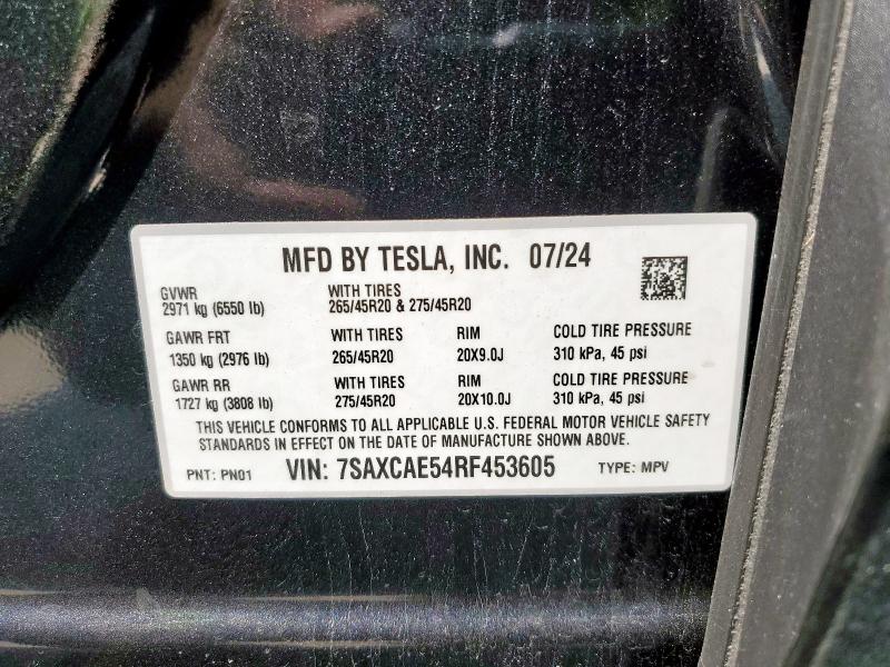 7SAXCAE54RF453605 - 2024 TESLA MODEL X Boz foto 14