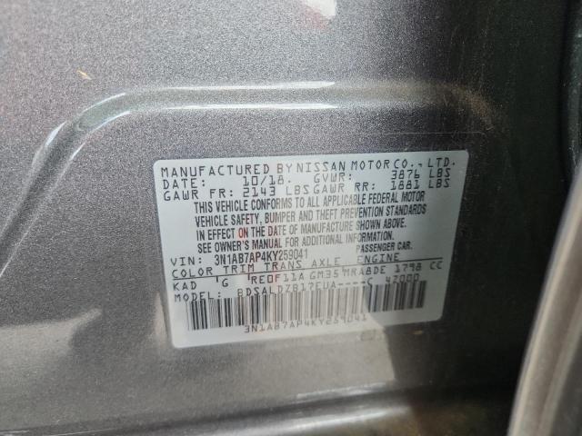 3N1AB7AP4KY259041 - 2019 NISSAN SENTRA S Gris photo 12