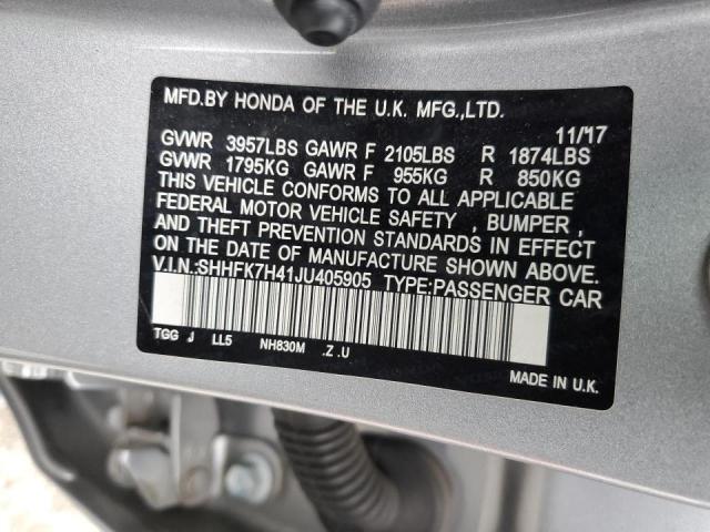 SHHFK7H41JU405905 - 2018 HONDA CIVIC SPORT Plata foto 12