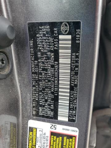 4T1B11HK9JU634978 - 2018 TOYOTA CAMRY L GRAY photo 12