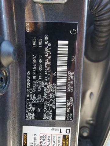 JTEZU5JR6L5225631 - 2020 TOYOTA 4RUNNER SR5 GRAY photo 12