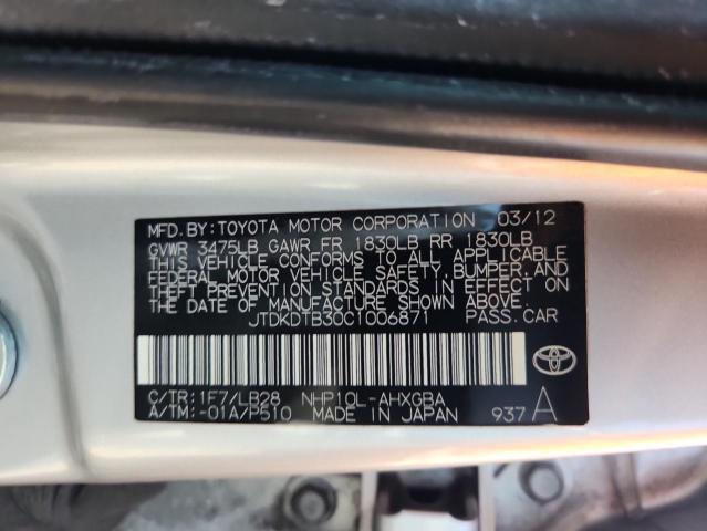 JTDKDTB30C1006871 - 2012 TOYOTA PRIUS C 银色 照片 12