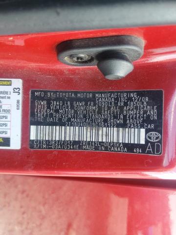 2T1BU40E19C161122 - 2009 TOYOTA COROLLA BASE RED photo 12
