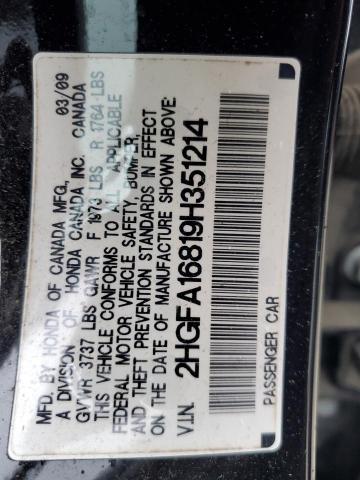 2HGFA16819H351214 - 2009 HONDA CIVIC EX BLACK photo 12