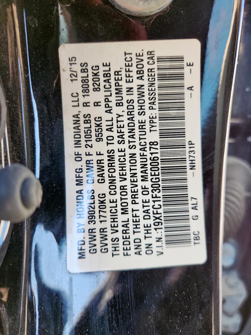 19XFC1F30GE006178 - 2016 HONDA CIVIC EX BLACK photo 13