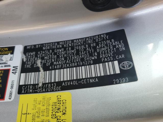 4T4BF3EKXBR191278 - 2011 TOYOTA CAMRY BASE Silber Foto 12