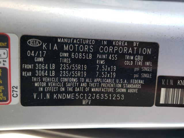 KNDME5C12J6351253 - 2018 KIA SEDONA SXL SILVER photo 13