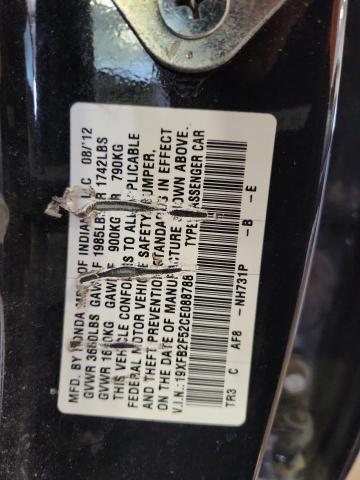 19XFB2F52CE088788 - 2012 HONDA CIVIC LX შავი ფოტო 12