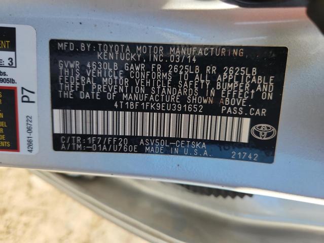 4T1BF1FK9EU391652 - 2014 TOYOTA CAMRY L SILVER photo 13