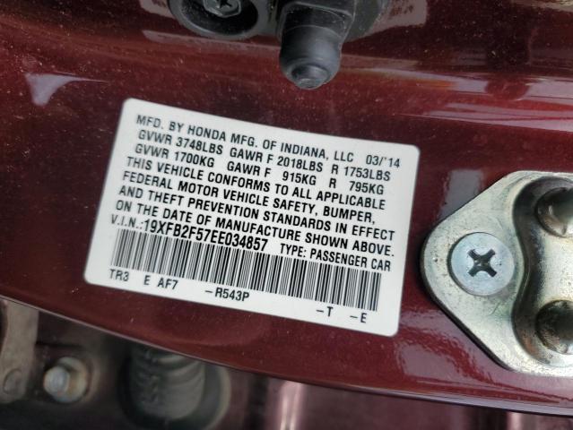19XFB2F57EE034857 - 2014 HONDA CIVIC LX BURGUNDY photo 12