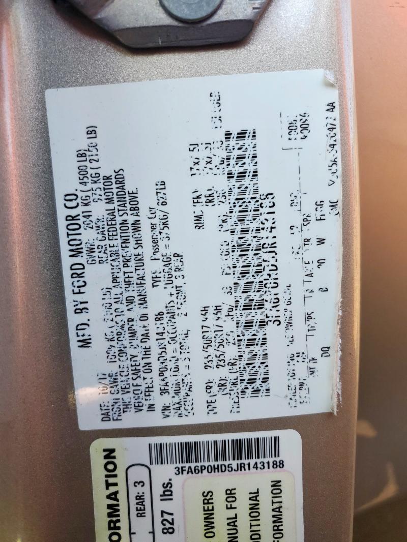 3FA6P0HD5JR143188 - 2018 FORD FUSION SE Gold Foto 12