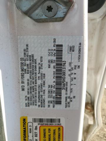 3FA6P0HD3KR131963 - 2019 FORD FUSION SE თეთრი ფოტო 13