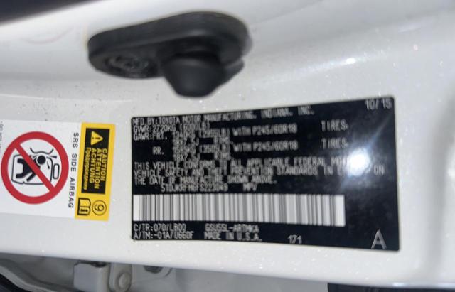 5TDJKRFH6FS223049 - 2015 TOYOTA HIGHLANDER XLE 白色 照片 10