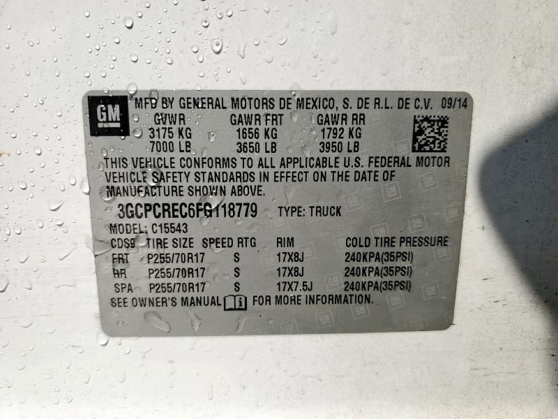 3GCPCREC6FG118779 - 2015 CHEVROLET SILVERADO C1500 LT WHITE photo 12