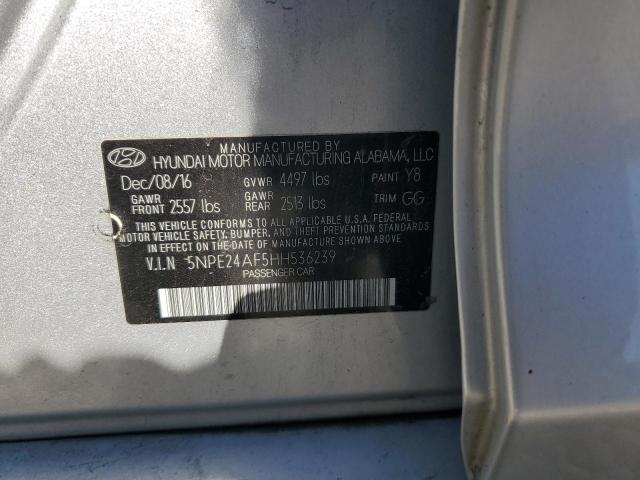 5NPE24AF5HH536239 - 2017 HYUNDAI SONATA SE SILVER photo 12