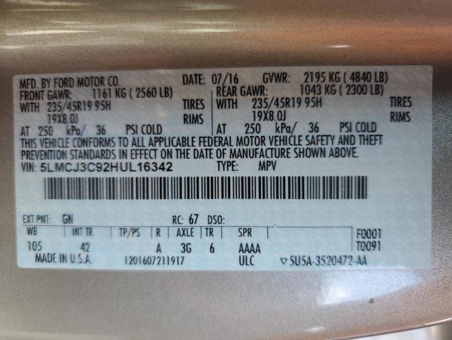 5LMCJ3C92HUL16342 - 2017 LINCOLN MKC RESERVE Ոսկեգույն լուսանկար 13