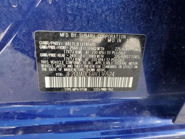 JF2GUADC6RH336524 - 2024 SUBARU CROSSTREK PREMIUM BLUE photo 14