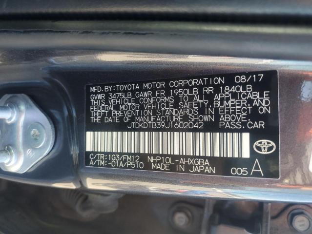 JTDKDTB39J1602042 - 2018 TOYOTA PRIUS C Boz foto 12
