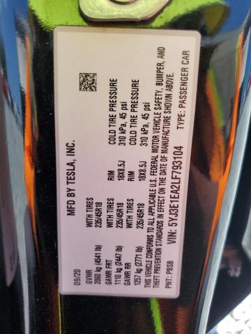 5YJ3E1EA2LF793104 - 2020 TESLA MODEL 3 BLACK photo 13