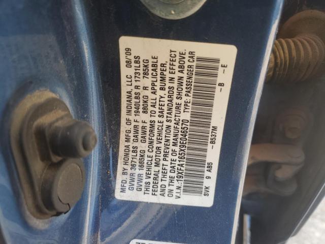 19XFA165X9E046570 - 2009 HONDA CIVIC LX BLUE photo 12