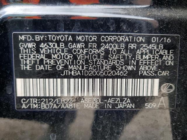 JTHBA1D20G5020462 - 2016 LEXUS IS 200T BLACK photo 12